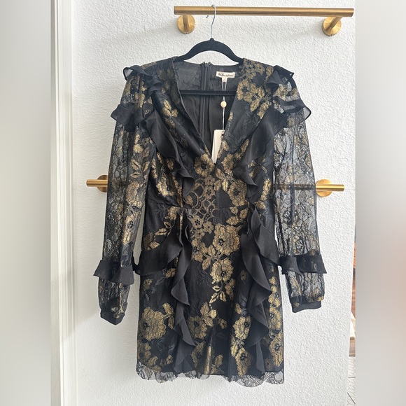 ๐ For Love and Lemons ๐ Black and Gold Size S Cocktail Dress NWT - Picture 1 of 9